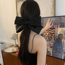 显脸小很高级~缎面大蝴蝶结发夹女小杨嫂后脑勺头饰发饰黑色马尾
