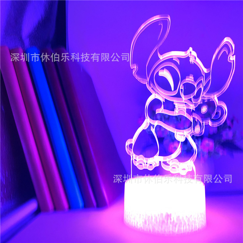 Stitch 3D noche luz colorida táctil control remoto nuevo creativo USB dormitorio escritorio atmósfera lámpara de mesa LED regalo