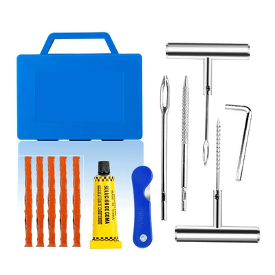 quick tire repair tool box | Repair kit - blue-box-tire-repair-kit-metal-solid-handle