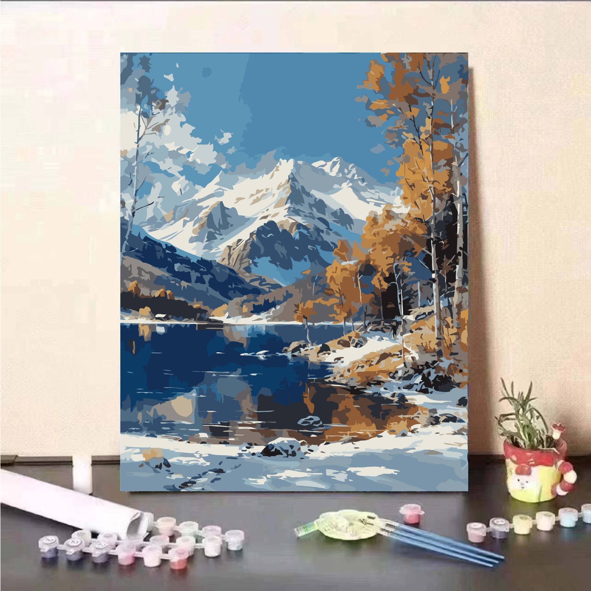 Arte de alta calidad DIY pintura al óleo digital de alta sensación de paisaje curar estepa de nieve pintada a mano pintura al óleo de relleno