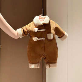 新生婴儿衣服秋冬装夹棉男女宝宝加厚连体衣爬服满月周岁外出棉衣