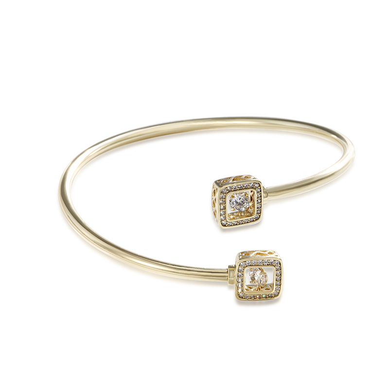 Brazalete de zircón ágil chapado en oro de aleación Xuping ligero de lujo de alto nivel de nicho geométrico cuadrado brazalete para niños