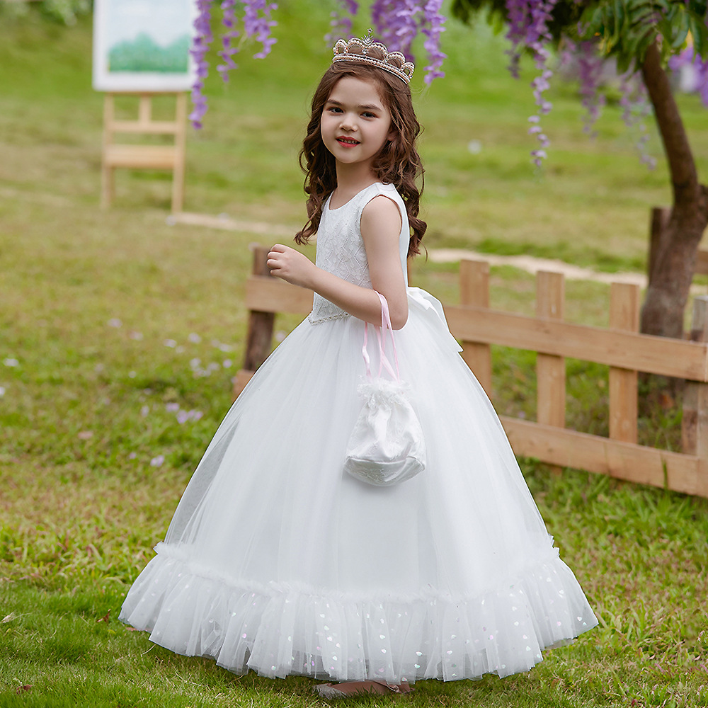 Vestido de niña de Amazon Vestido de princesa Vestido de malla blanca para niños grandes Vestido de noche bordado estilo occidental para niños