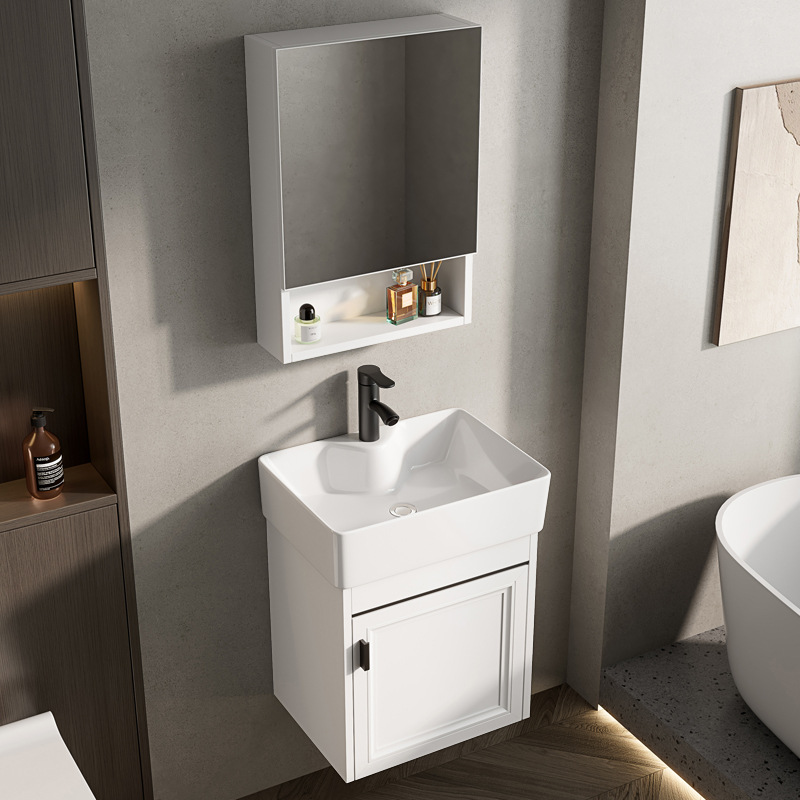 Baño de pared de apartamento pequeño, baño de aluminio espacial, mini cerámica, lavabo ultra estrecho, armario de lavabo transfronterizo