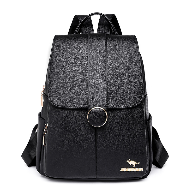 Punto en nombre de 2023 nueva mochila casual de cuero suave para mujer, mochila de viaje al aire libre simple y versátil de gran capacidad