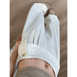 灰色不规则屁帘阔腿裤女裤夏薄款慵懒垂感小个子直筒裤休闲西装裤