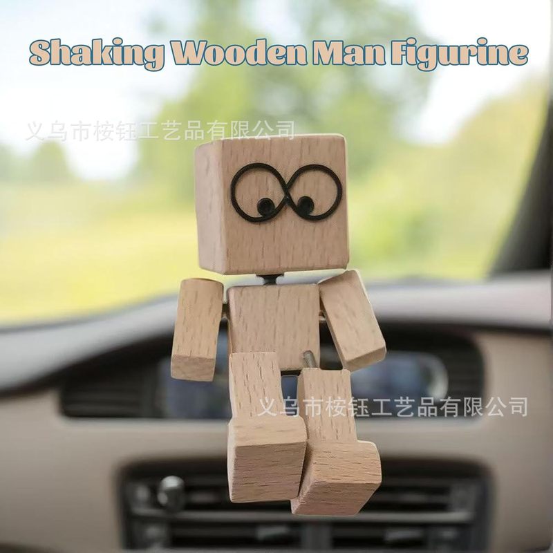 跨境新品 Shaking Wooden Man Figurine汽车装饰手工制作摇脚摆件|undefined