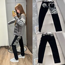 秋季精神网红DG牛仔裤男女轻奢修身直筒裤子男拼接小脚裤子男