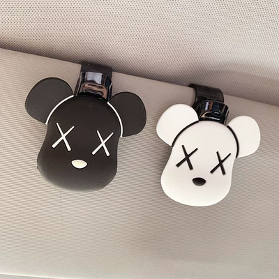 multifunctional card holder, Car Glasses Clip/Bill Clip - violent-xx-bear-black-and-white-pair-set