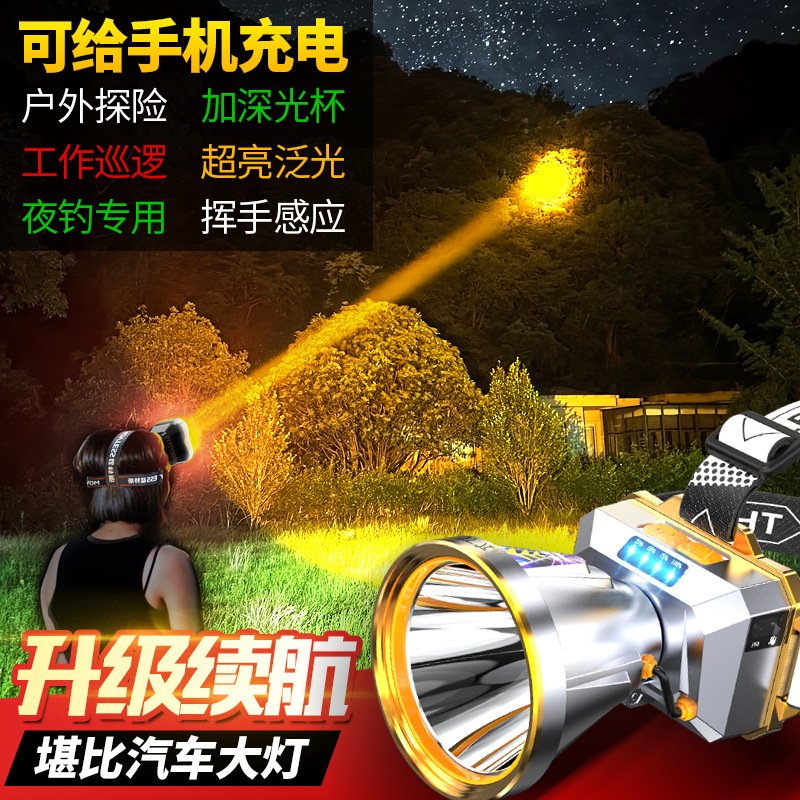 Faro de luz fuerte al aire libre gran luz Taza LED montado en la cabeza recargable lámpara de minero de pesca nocturna súper brillante linterna de sonda de Faro de inducción
