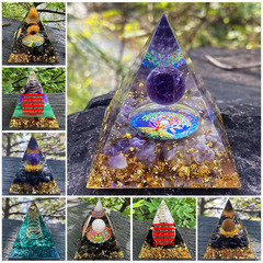 1270-天然水晶球金字塔擺件 樹脂膠包裹水晶碎石家居小擺件 盒裝