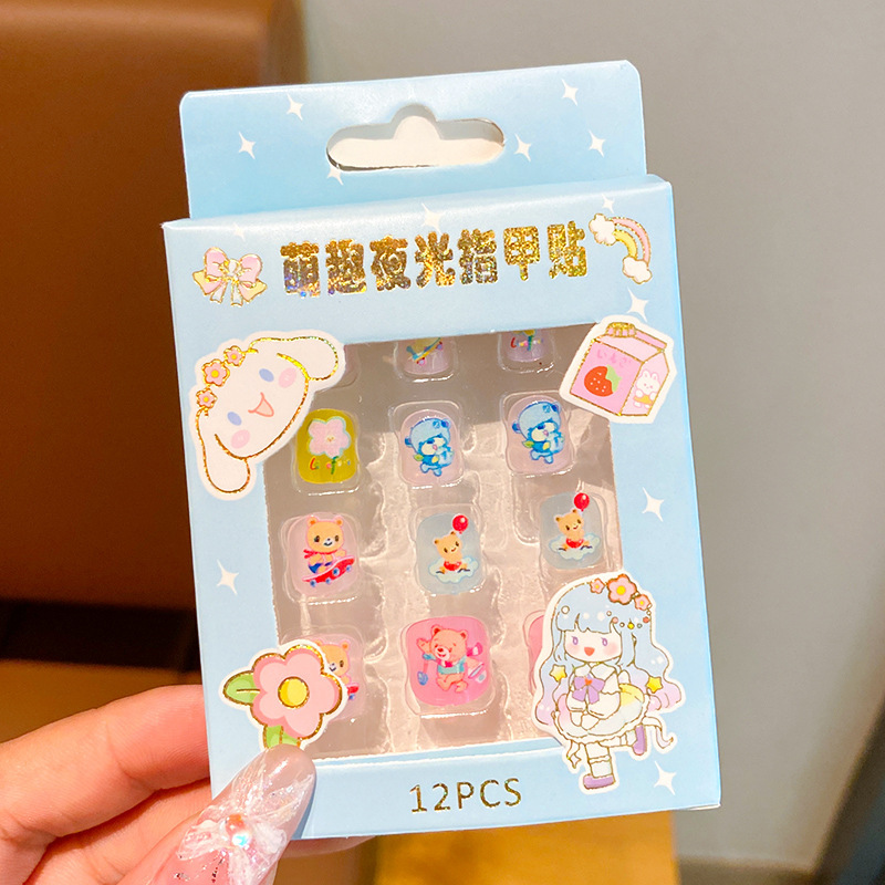 Nuevo autoadhesivo lindo princesa manicure pegatinas de luz nocturna pegatinas de uñas para niños niñas pequeñas parches DIY conjunto desmontable