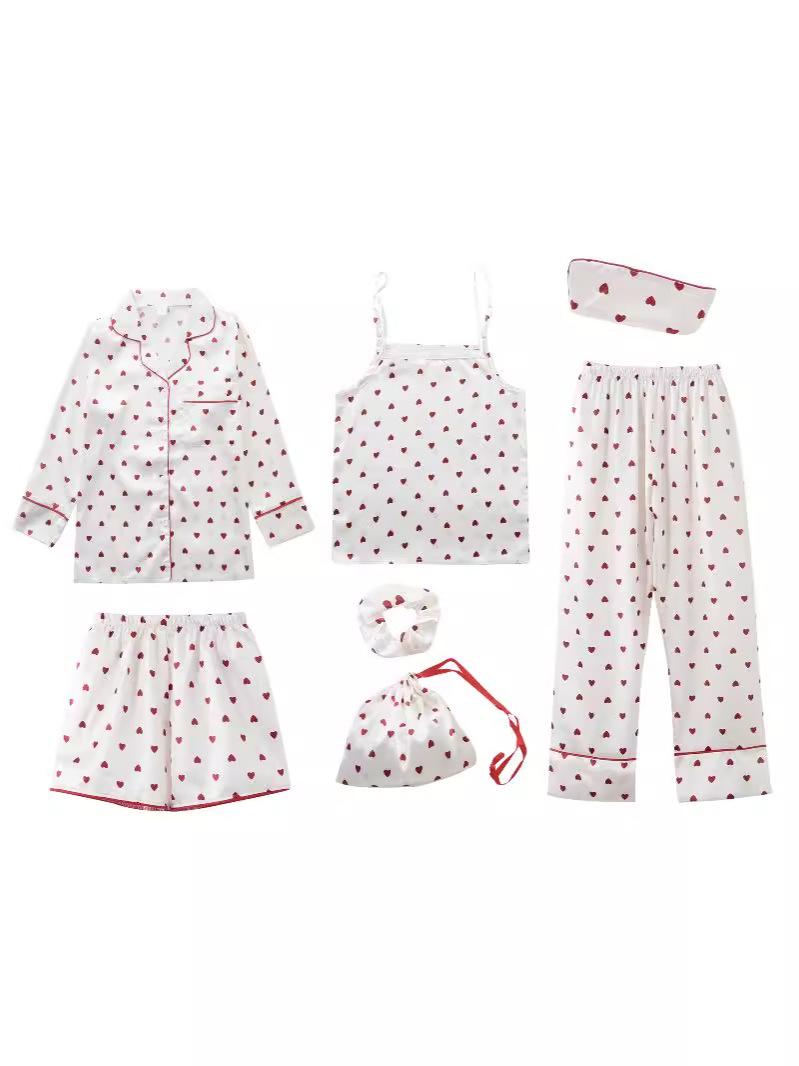 Cross-border ins2025 pijamas de primavera y otoño de mujeres siete piezas conjunto de rayas de ropa de casa coreana cuatro estaciones pijamas delgados