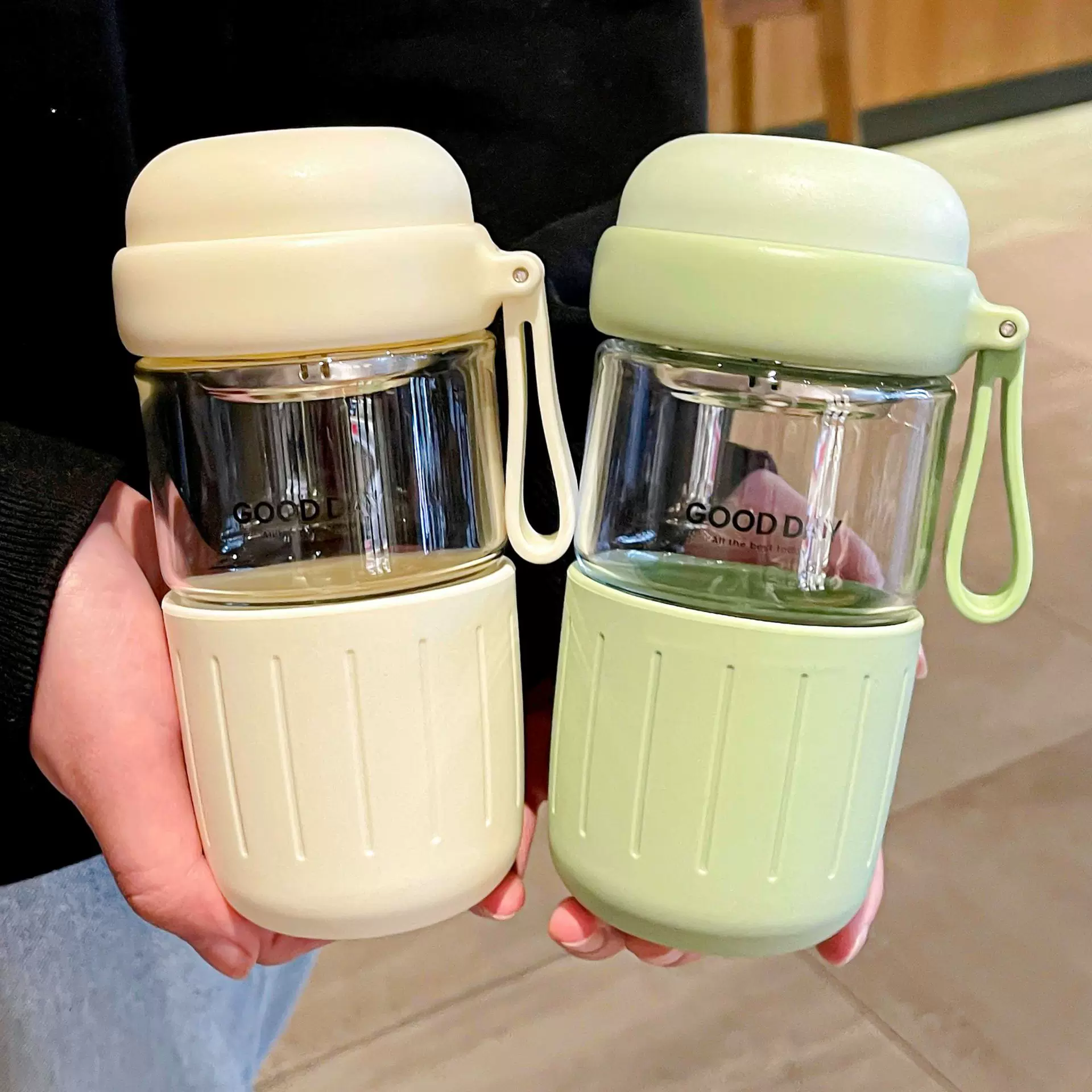 玻璃杯女高颜值泡茶杯子男款高硼硅玻璃水杯耐高温带杯套隔热防烫