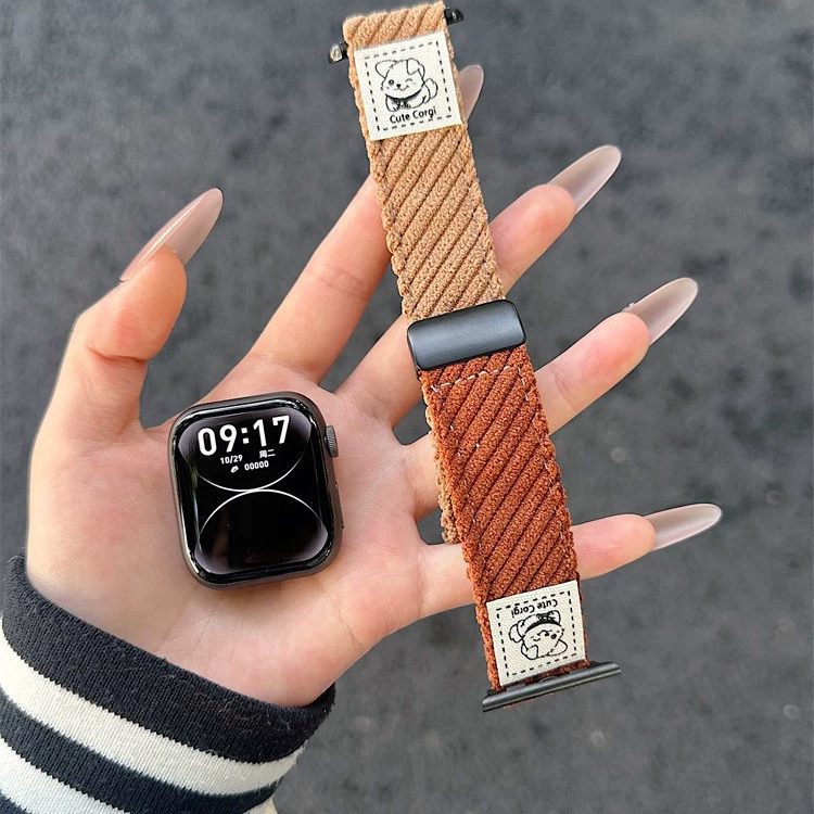 Осенне-зимний вельветовый ремешок с мультяшным щенком для iWatch9, подходит для Apple Watch 8/7/6/Series и S10