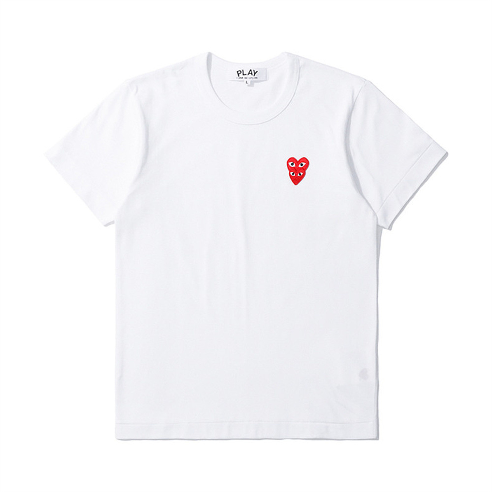 PLAY camiseta de manga corta unisex con bordado de corazón de mosaico de verano, corazón doble, corazón dorado