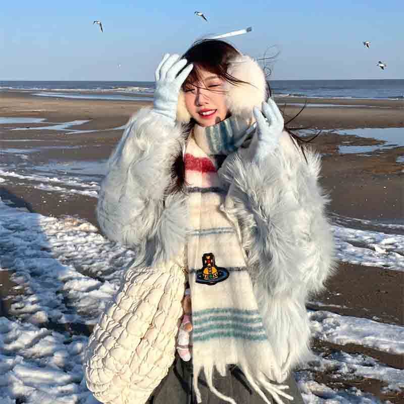 高版西太后马海毛围巾女羊驼毛拼色高级氛围感外搭保暖围脖披肩冬|undefined