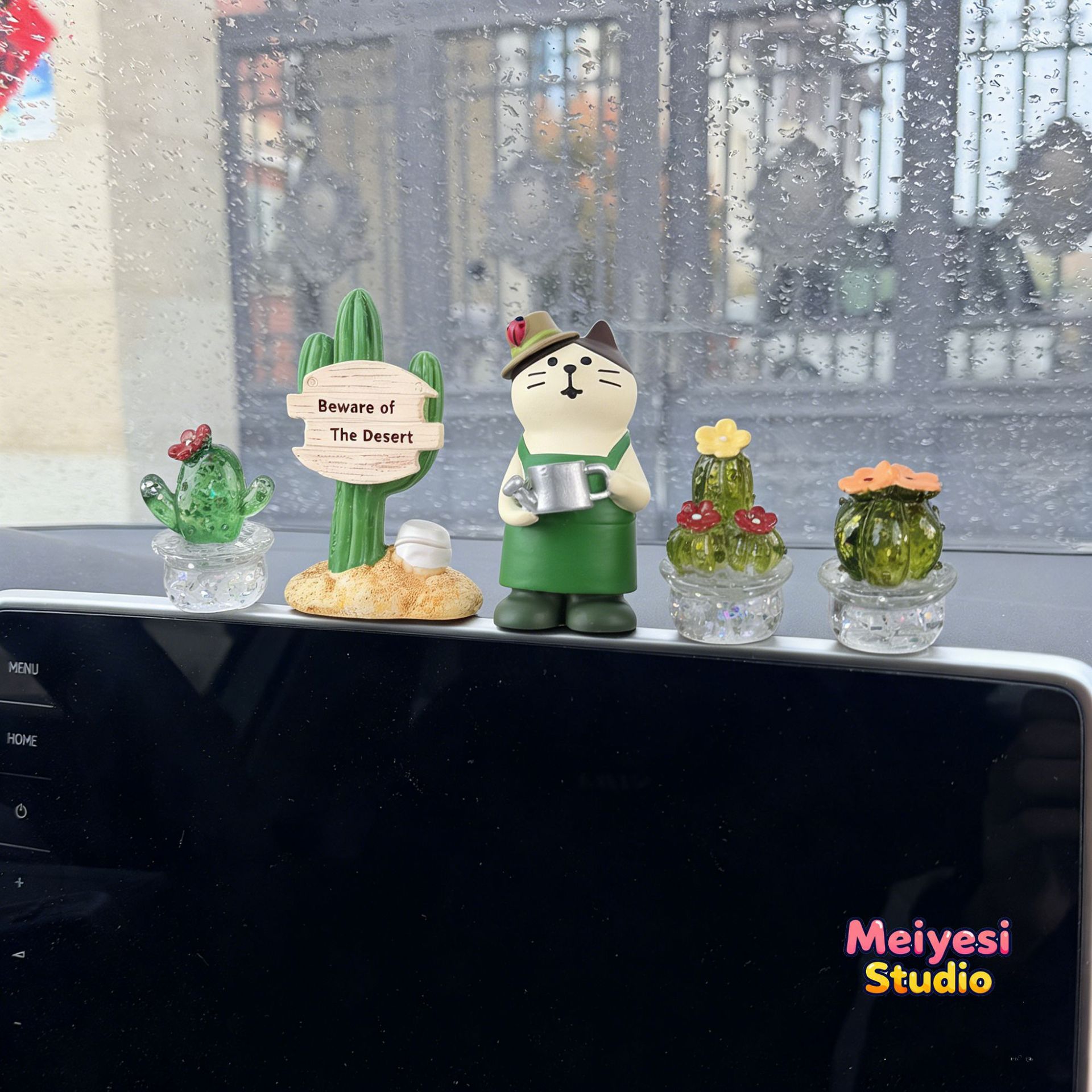 Cure encantador cactus maceta montado en coche decoración de pantalla de cama decoración de consola central del automóvil decoración de automóvil ideas de interiores