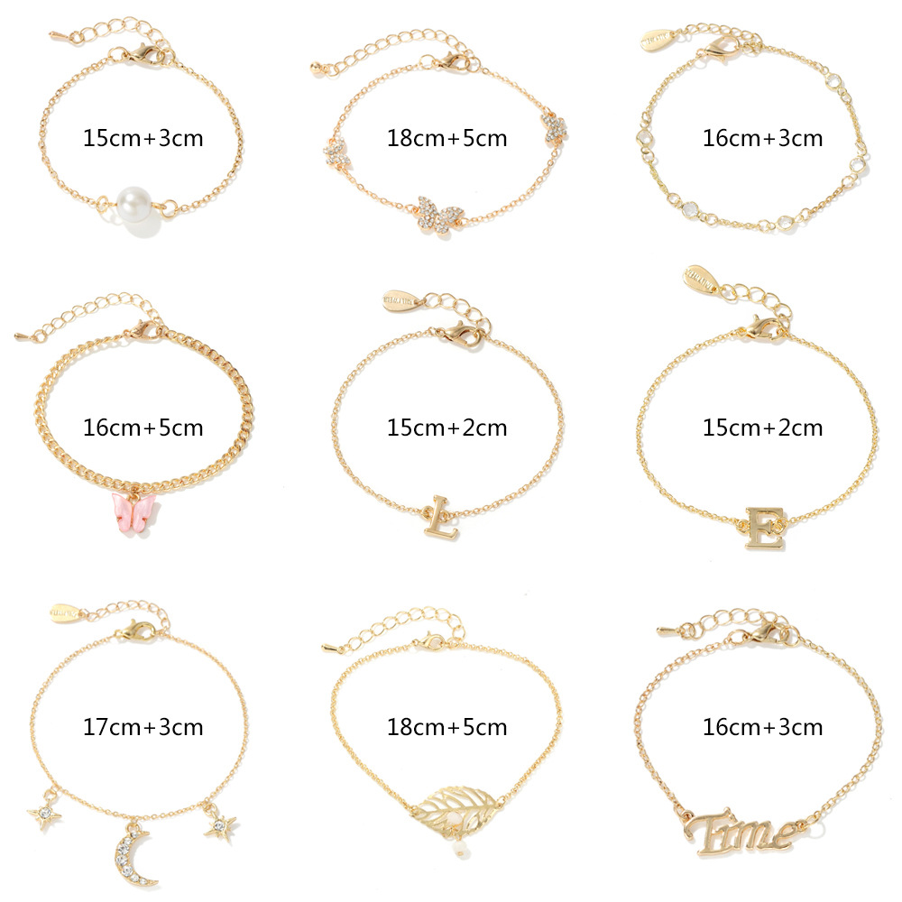 Simple Style Letter Moon Butterfly Alloy Plating Rhinestones Women's Bracelets 1 Piece display picture 2