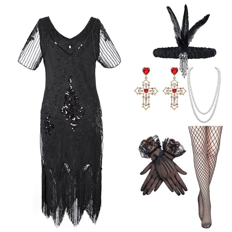 Amazon Cross-Border European and American Gatsby Sexy Tassel Evening Dress 1920 Retro Party Sequin Dress Suit