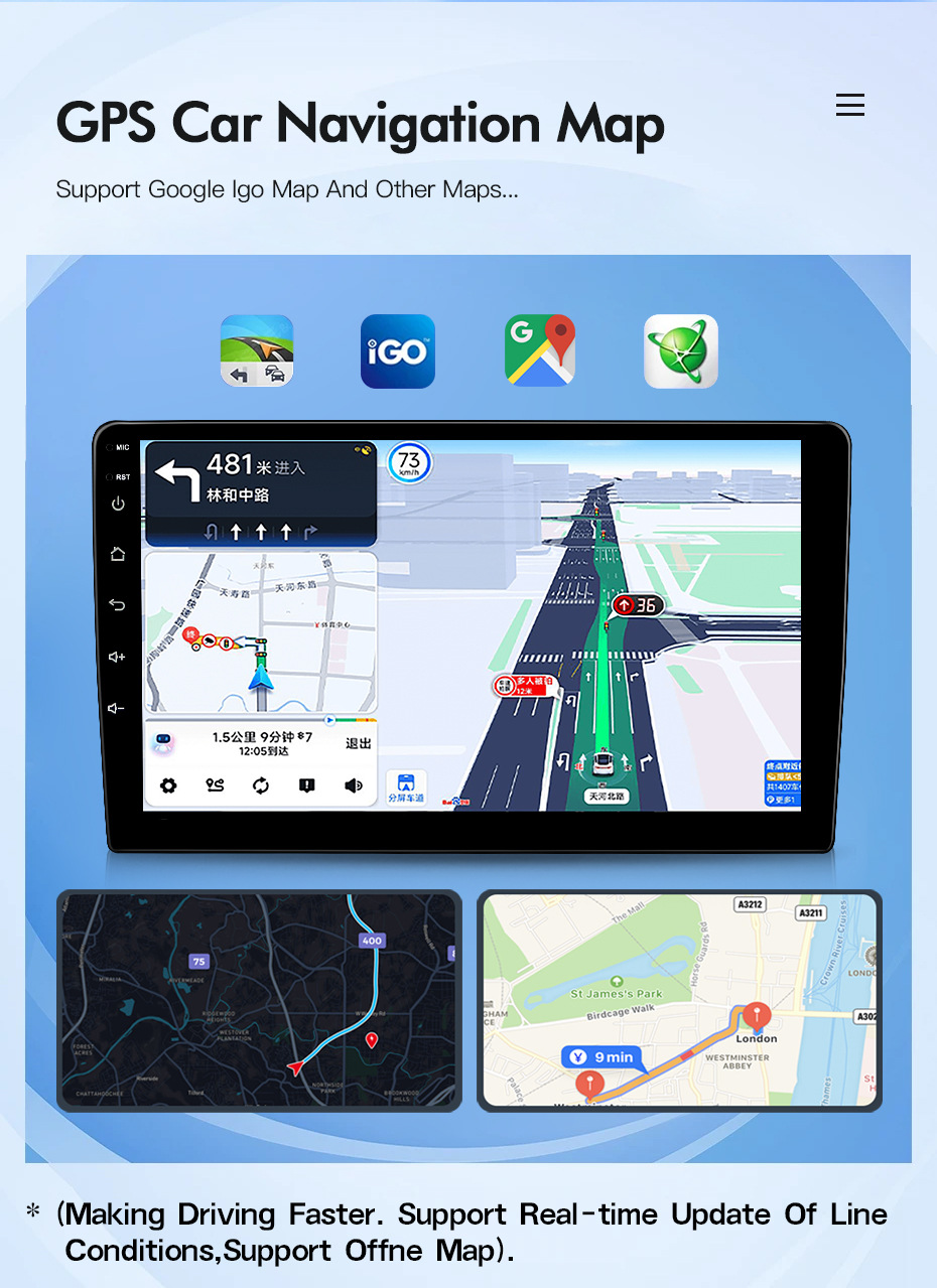 Wireless Carplay Android Auto Car Navigation Large Screen 7/9/ 10inch Central Control Reversing Image Frame Host Unit
