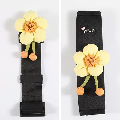 Seat belt shoulder pad — Protector - light-yellow-flower-ice-silk-shoulder-pads-safety-adjustment-retainer-2-piece-set