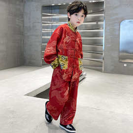 小男孩中国风时尚洋气唐装春秋季新品韩版国风大龙套装一件代发