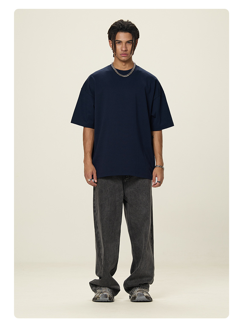 boy RS Fashion|New Cross-Border 350G Heavyweight Pure Cotton Short Sleeve FOG Earth Tone Drop Shoulder Men's T-Shirt_voghion.com