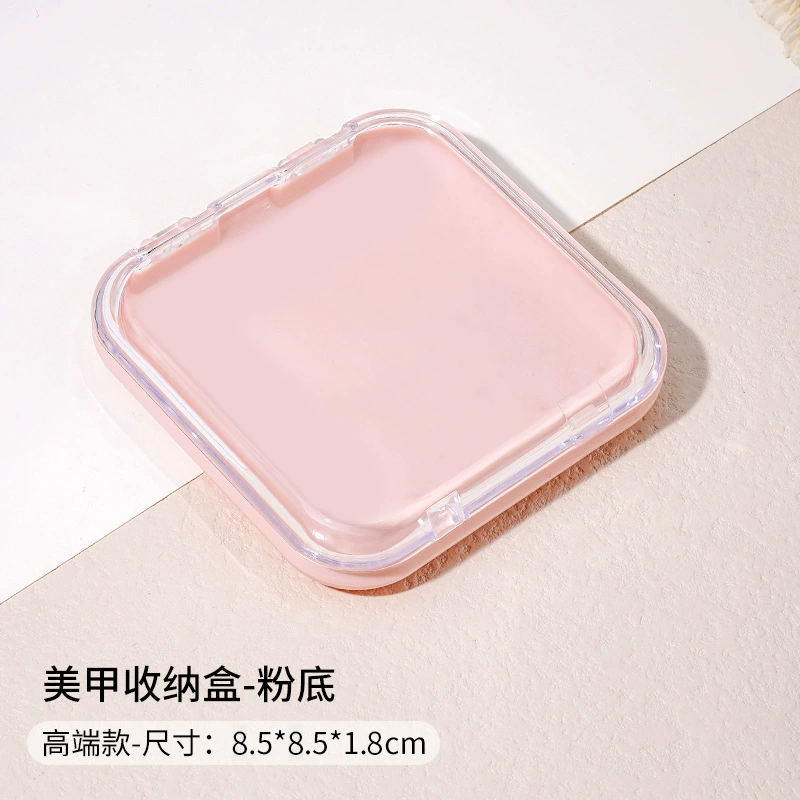 Manicure Storage Box — Clear Plastic Nail Art Organizer with Cards & False Nails, Compact Gift Kit
