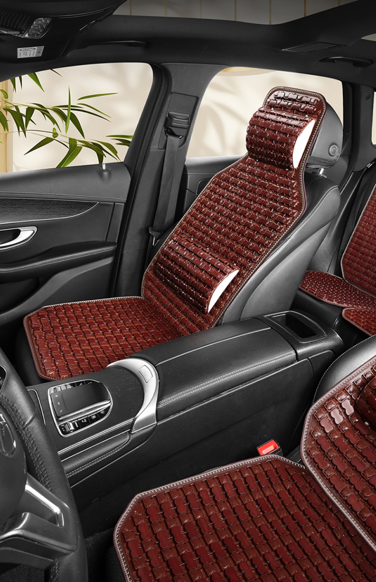 2026 New Summer Bamboo Car Seat Cushion Set, Suitable for All Seasons, Ventilated and Breathable Massage Lumbar Cushion for Trucks, Multi-Piece Set