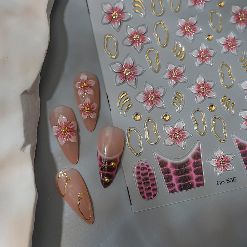 New Year's Manicure, Crocodile Pattern Pink Flower Nail Stickers, Wearable Nails, Gold Foil Decorative Stickers, Phone and iPad Stickers New Year's Manicure, Crocodile Pattern Pink Flower Nail Stickers, Wearable Nails, Gold Foil Decorative Stickers, Phone and iPad Stickers