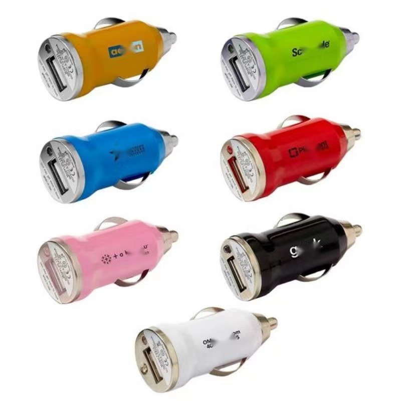 多彩单孔子弹头车充 单口usb 5V1A  2A分体ABS车载手机充电器