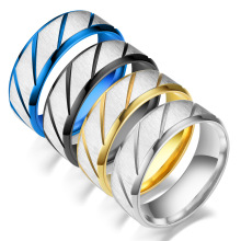 抖音同款货源18k金戒指不锈钢情侣对戒 时尚批花条纹指环指环代发