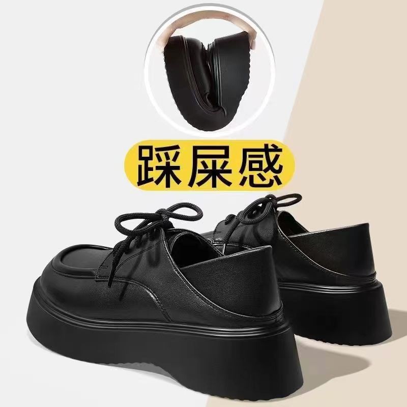Zapatos de Lefour zapatos de cuero para mujeres 2026 muffins zapatos de suela única correa de cabeza redonda zapatos muffins negros negros