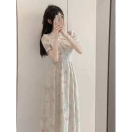 2025年新中式碎花改良旗袍连衣裙女夏年轻款少女日常收腰雪纺裙子
