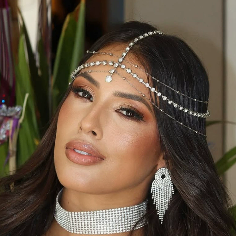 Новая многослойная цепочка для волос Amazon, цепочка на лоб, европейская и американская мода, головной убор со стразами для выступлений на сцене, женская цепочка для волос