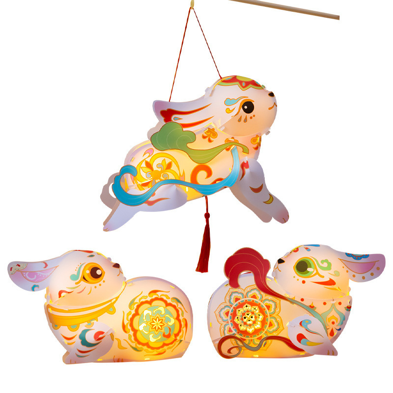 中秋节灯笼发光立体敦煌小兔子灯笼手工diy材料儿童手提花灯摆摊|undefined