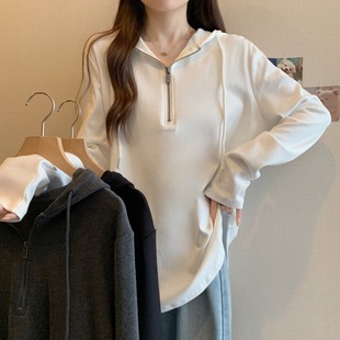 Plus-Size Niche Half-Zip Hoodie for a Slimming Lazy Style Pullover Base Shirt T-Shirt Long-Sleeve Casual Sweatshirt