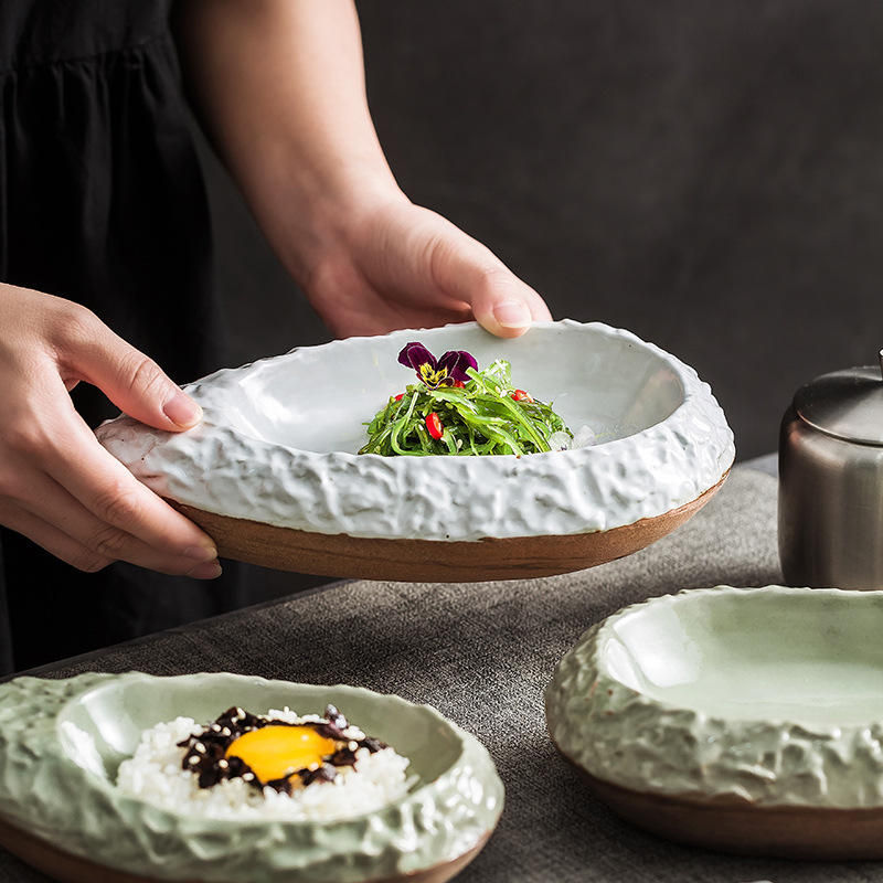 Factory Japanese-style creative high-end restaurant table table plate one person abalone sashimi boat-type stoneware dish plate Factory Japanese-style creative high-end restaurant table table plate one person abalone sashimi boat-type stoneware dish plate