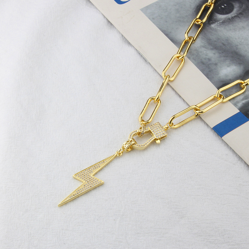 new hip-hop personality lightning copper gold-plated zirconium sweater chain