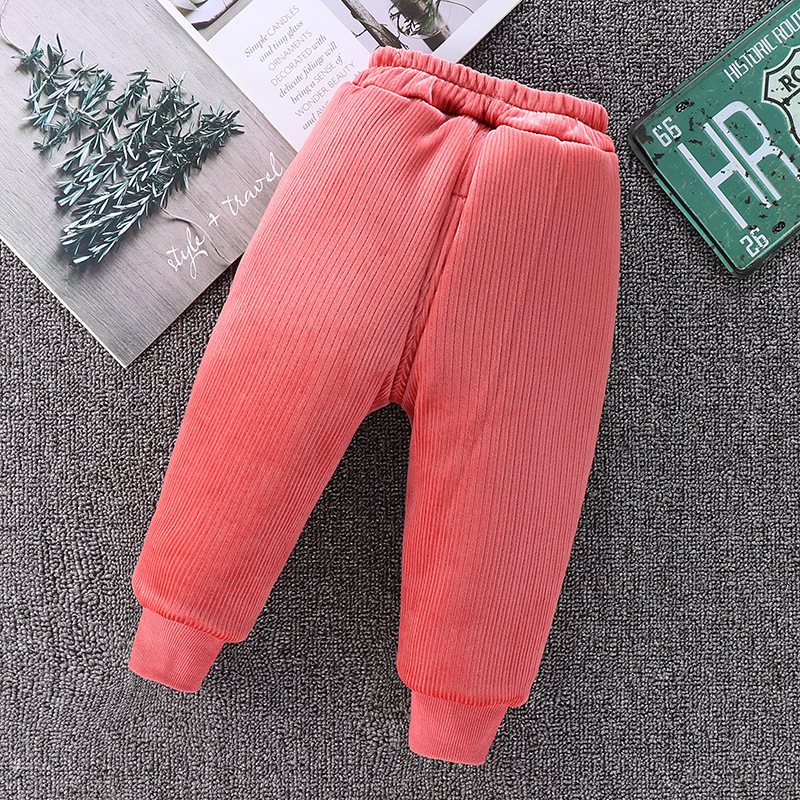 Children's Cotton Pants Winter Quilted Outer Wear Velvet Thickened Pants Baby Three-Layer Warm Loose Pants Small and Medium Children's Pants