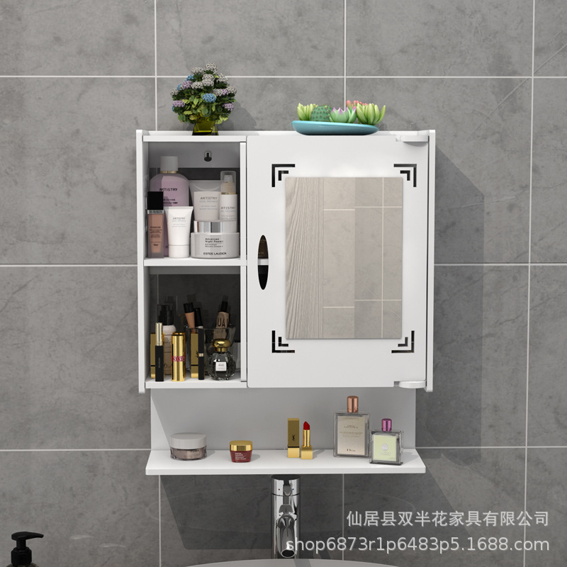Bathroom Mirror Cabinet punch-free wall-mounted waterproof bathroom mirror simple washstand wall with cabinet storage mirror