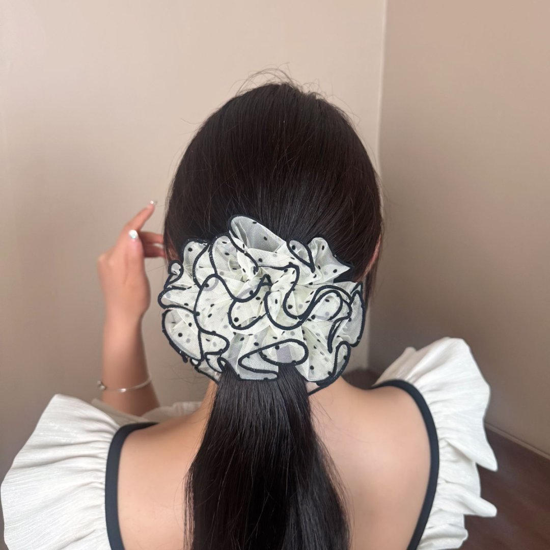 Elástico de cabelo elegante em tule de bolinhas com renda_voghion.com