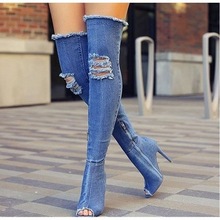 Women big size 40 41 denim high heels boots ţи߸~Lѥ