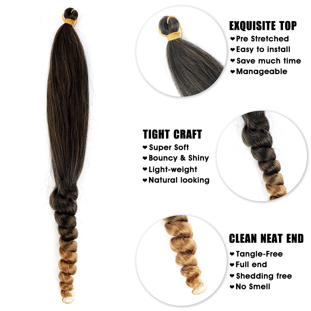 Peluca, gancho femenino, cabello, cuentas, trenzas en espiral rizadas, crochet, ondas de alta temperatura, trenzas degradadas, extensiones de cabello