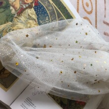 网纱星星月亮网纱 烫金点拍照道具头纱亮片布网红美甲饰品背景布