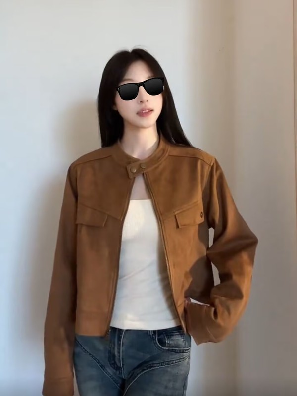 美拉德麂皮绒立领休闲夹克外套女秋季2025新款小个子长袖短款上衣|undefined