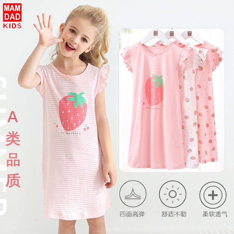 Children's short-sleeved nightgown, summer thin baby nightgown, girls' air-conditioned clothing, baby nightgown, cotton factory wholesale