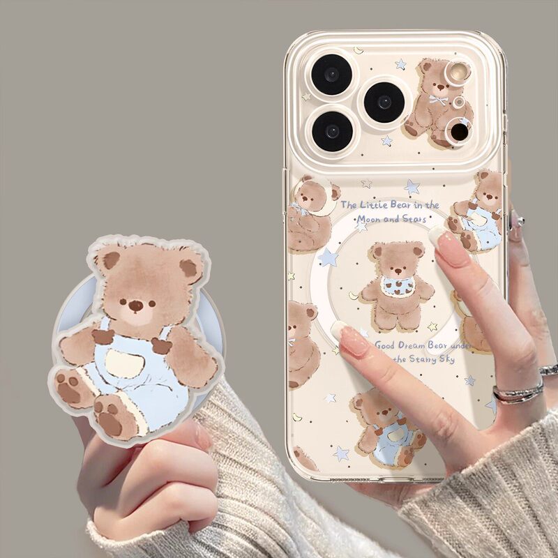 Magnetic Phone Case with Stand Suitable for iPhone 17 Little Bear 16 Pro Max Summer 15 Fresh 14 Apple 13 Case