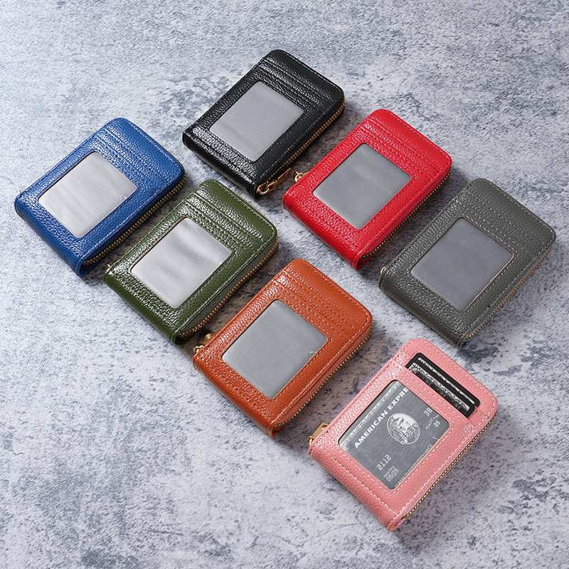 Mehrfarbige Kreditkartentasche mit Reißverschluss für 12 Karten, Diebstahlschutz-Geldbörse, kleine Kartenhülle für Damen_voghion.com
